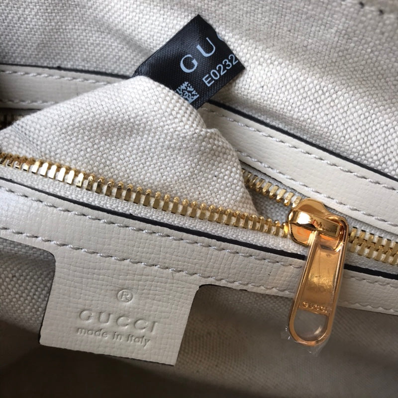 Gucci Horsebit 1955 Small Top Handle Bag - GG Supreme Canvas & White Leather