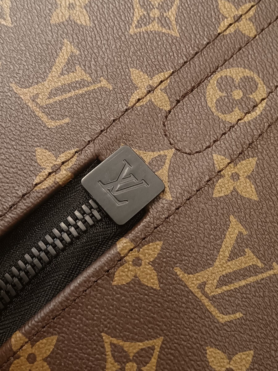 Brown Monogram Pattern Spinner Suitcase with Orange Leather Trim
