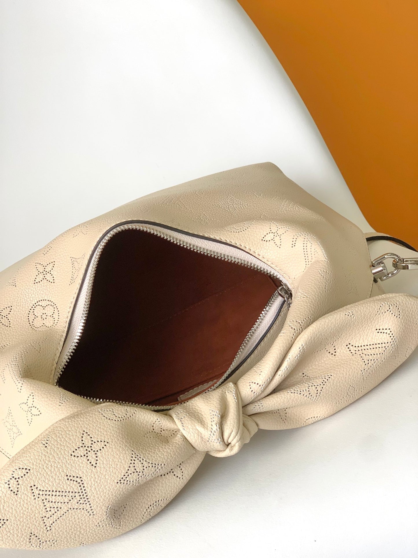 Louis Vuitton Pink Perforated Leather Hobo Bag with Bow Handle and Chain Strap