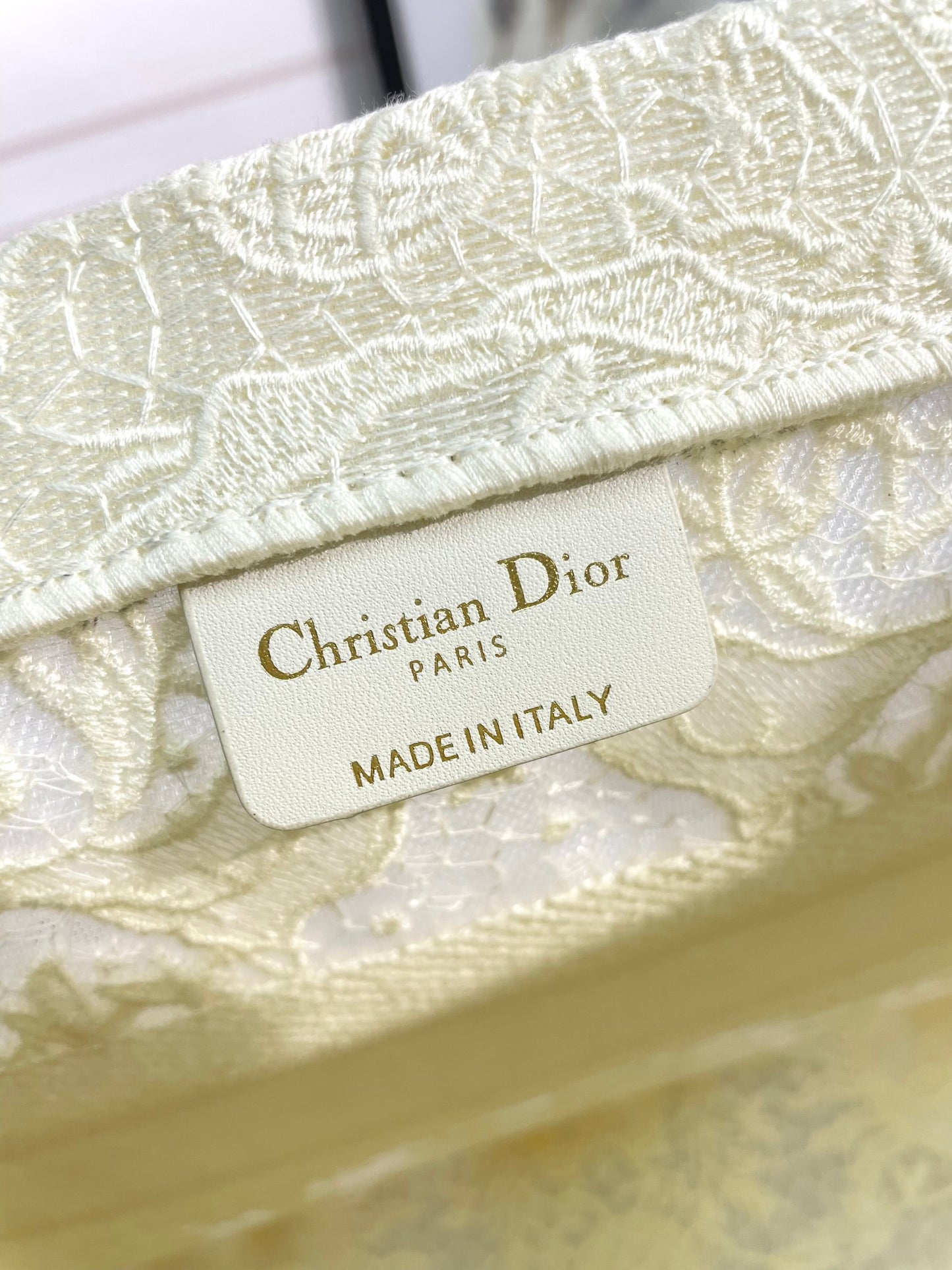 Dior Structured Cream Floral Embroidered Canvas Tote Bag
