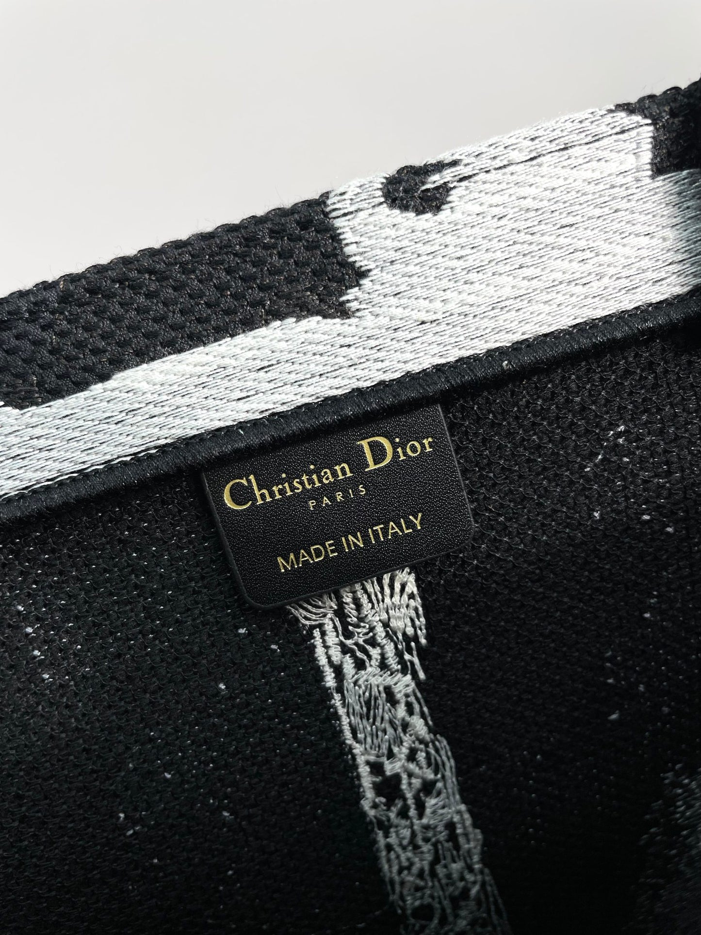 Dior Black and White Eiffel Tower Graphic Print Large Canvas Tote Bag