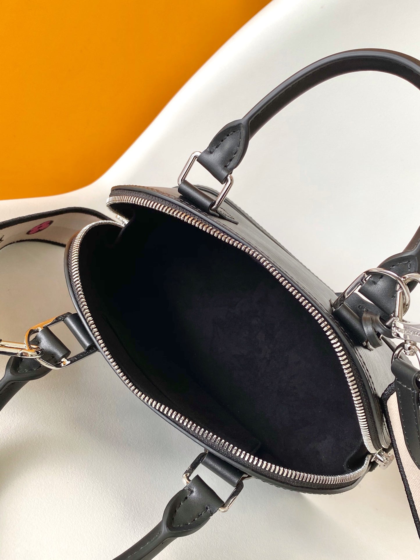 Louis Vuitton Black Textured Leather Dome Handbag with Wide Shoulder Strap