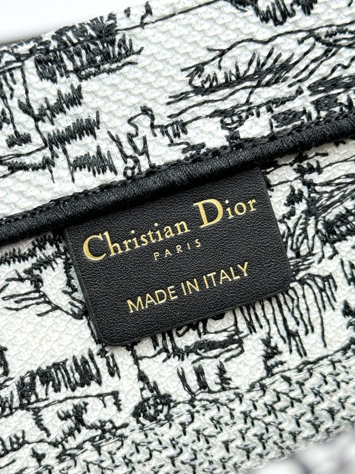 Christian Dior Large Book Tote Black and White Toile de Jouy Embroidery Handbag