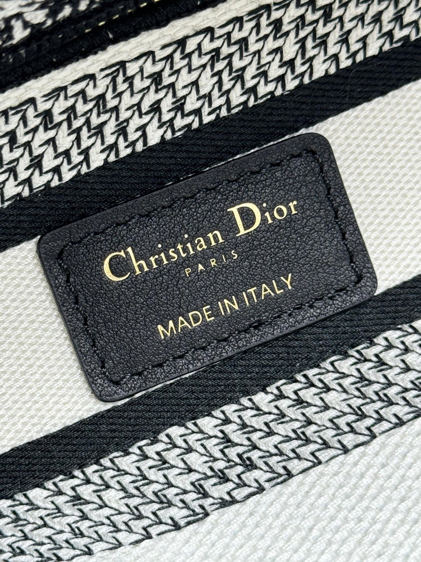 Dior Elegant Black and White Embroidered Toile Top Handle Handbag