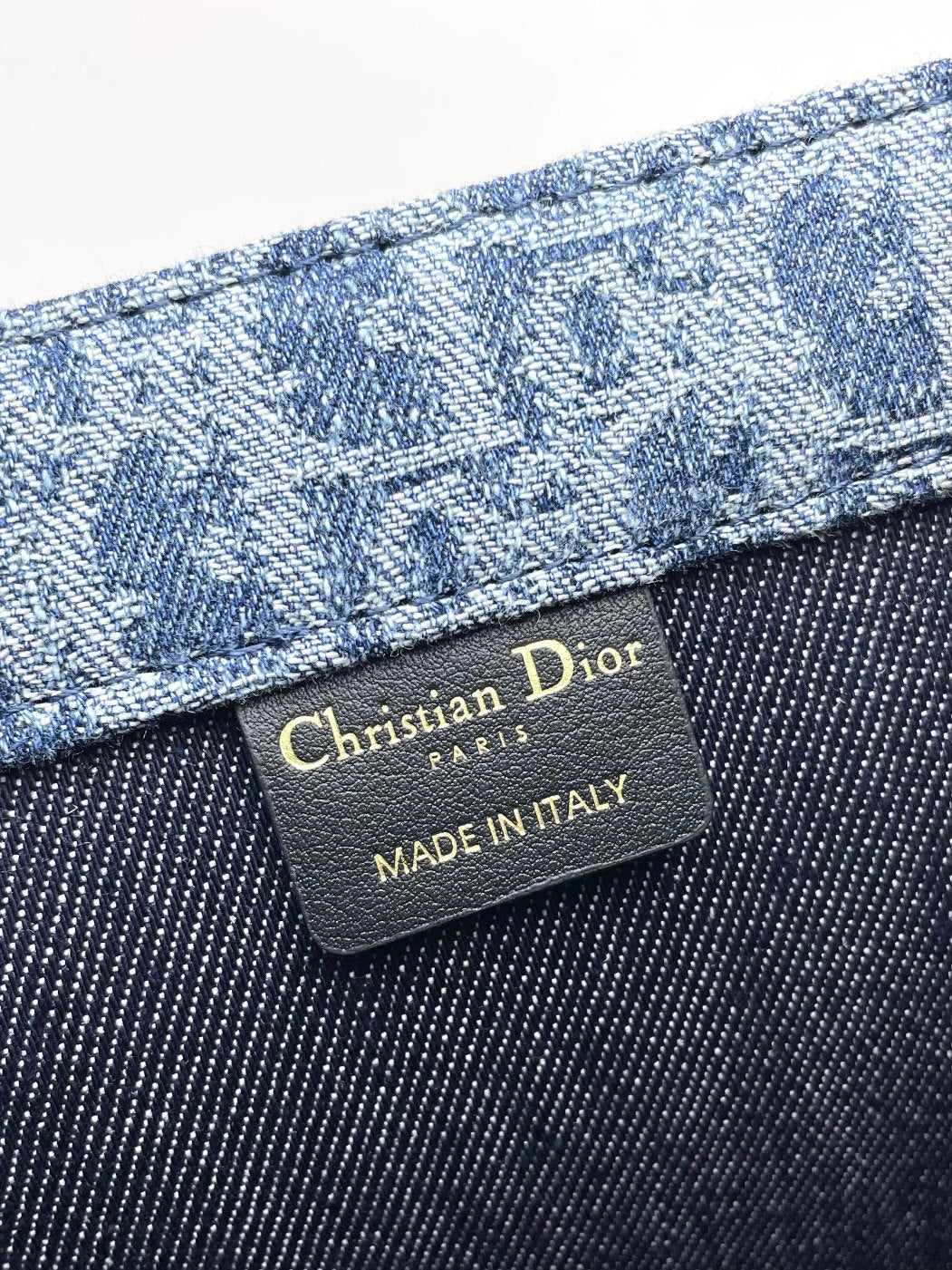 Dior Blue Denim Monogram Pattern Canvas Tote Bag with Top Handles