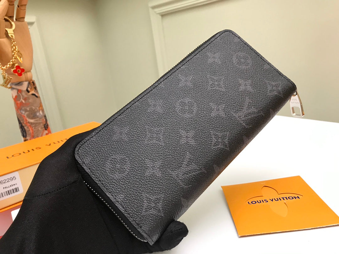 Louis Vuitton Black Monogram Pattern Vertical Zip-Around Long Wallet