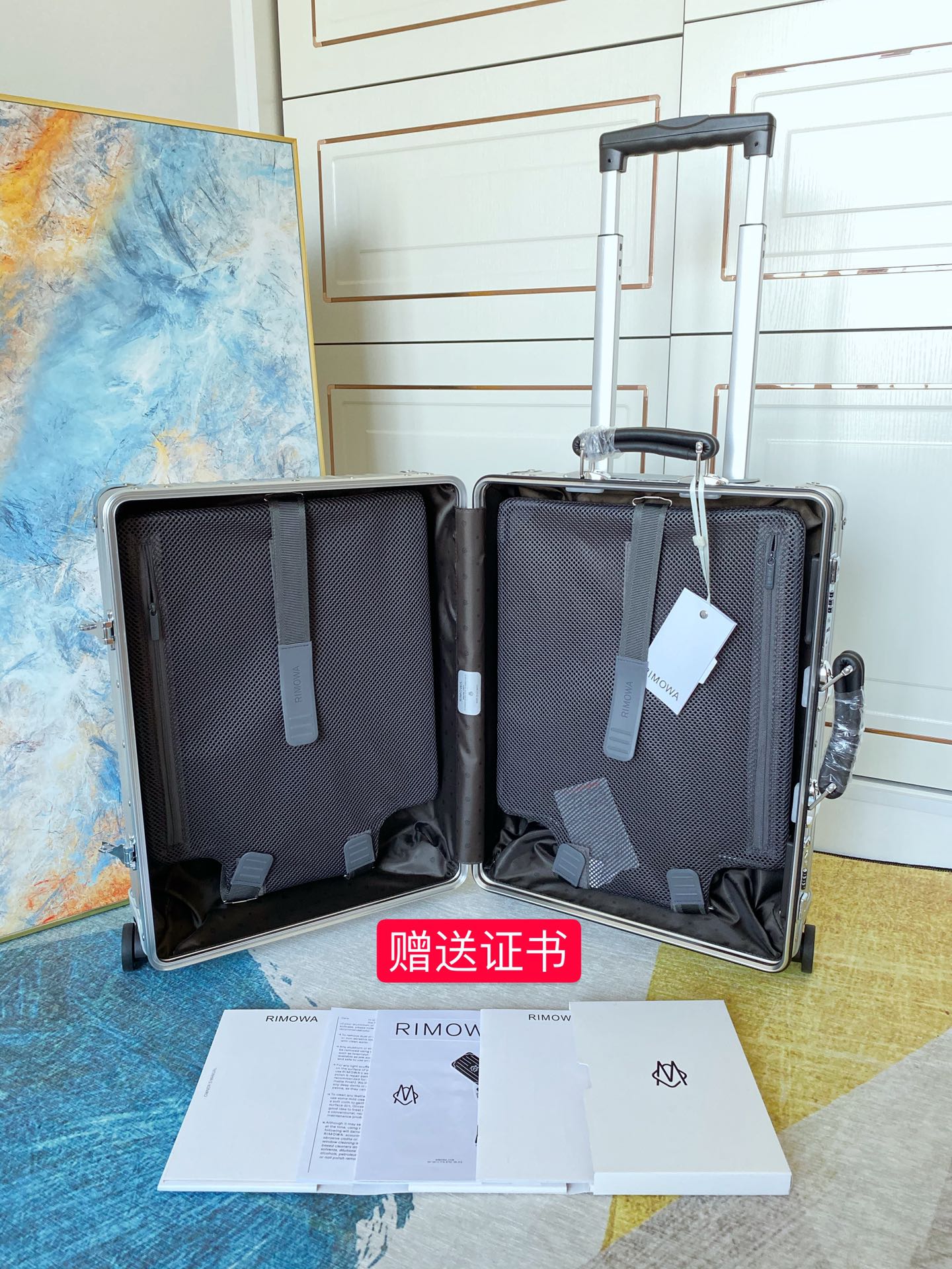 Ribbed Silver Aluminum Carry-On Suitcase with Spinner Wheels