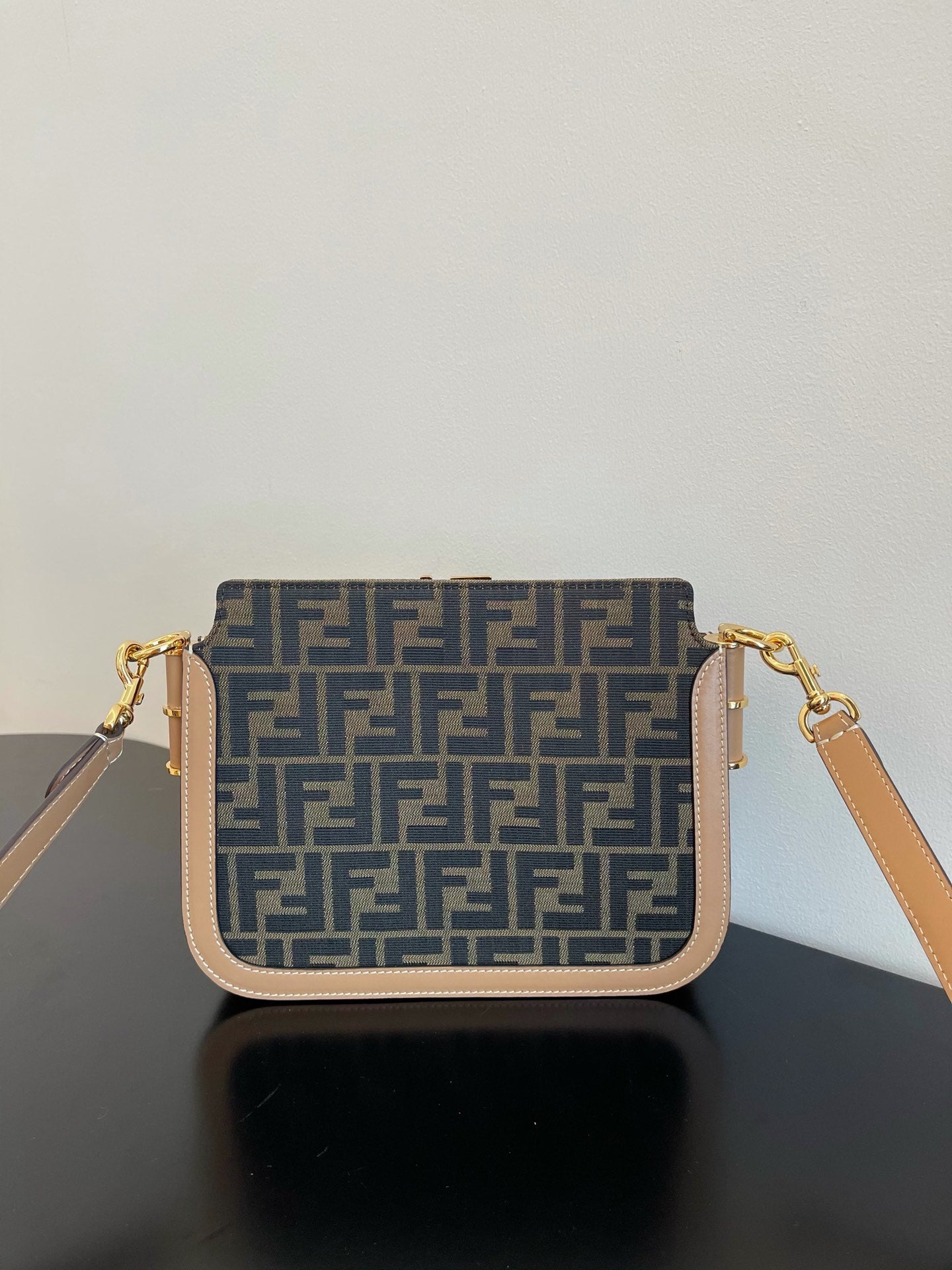 Fendi Monogram Print Mini Shoulder Bag - Brown/Beige Canvas & Leather