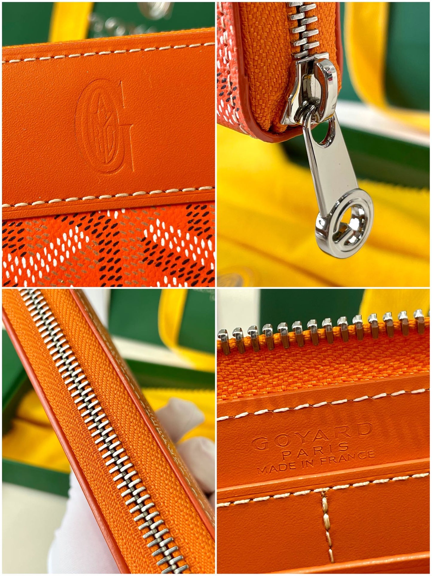 Gogy Classic Orange Chevron Pattern Leather Zipper Long Wallet