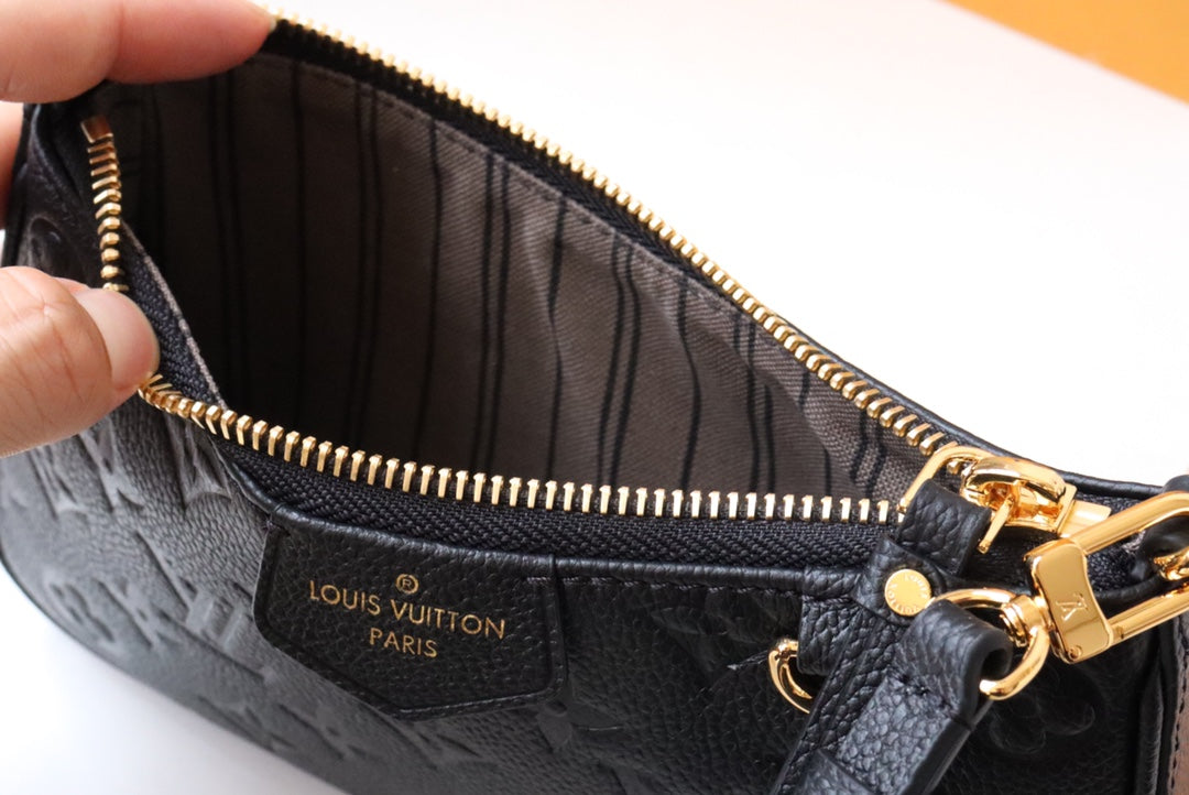 Louis Vuitton Black Monogram Embossed Leather Shoulder Bag with Gold Chain