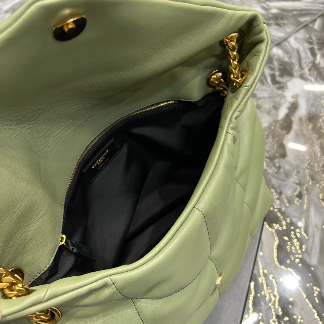 Saint Laurent Loulou Small Quilted Leather Shoulder Bag in Sage Green with Gold Hardware