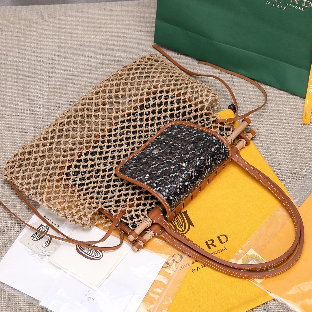 Gogy Bohemian Woven Mesh Shoulder Bag with Patterned Leather Flap