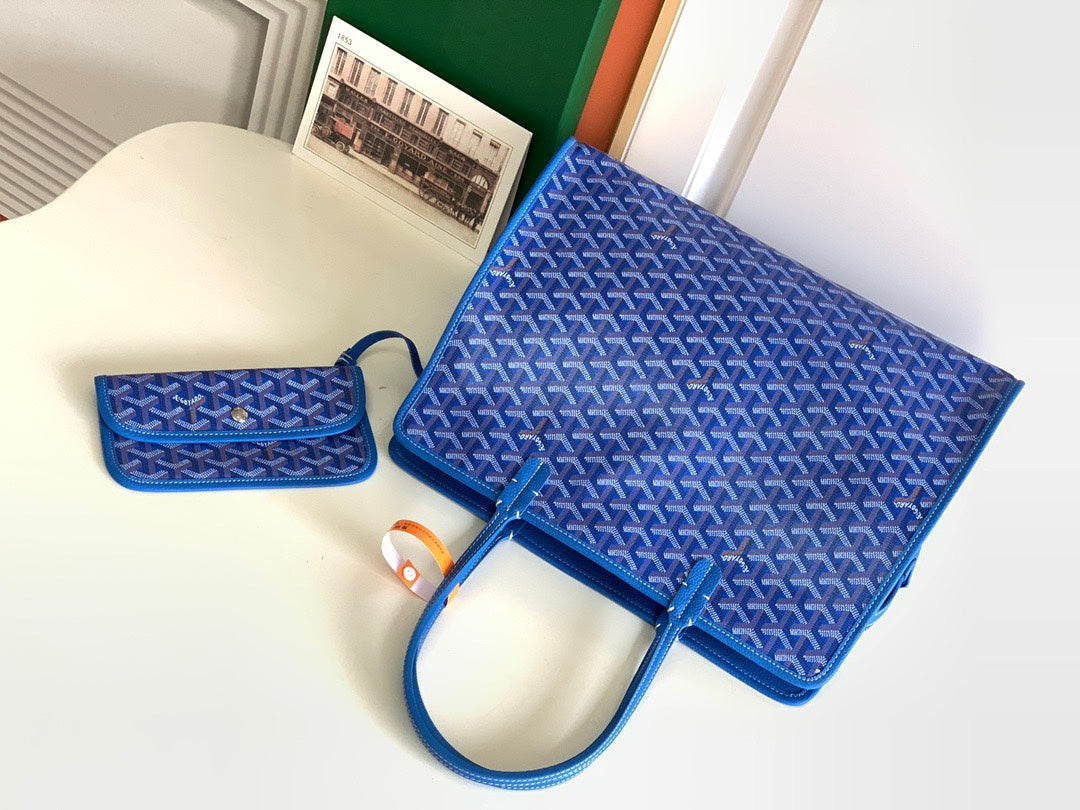 Gogy Elegant Blue Chevron Print Tote Bag with Orange Accent Ring