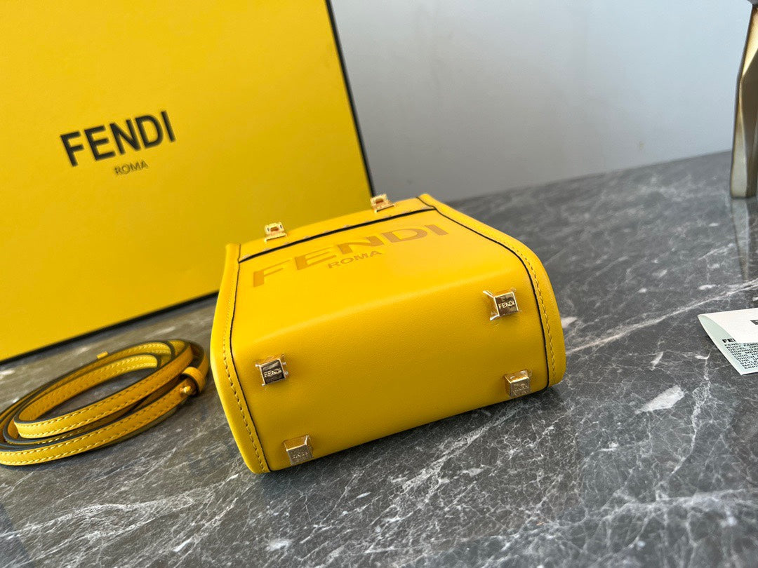 Fendi Sunshine Shopper Mini Yellow Leather Bag with Embossed Logo