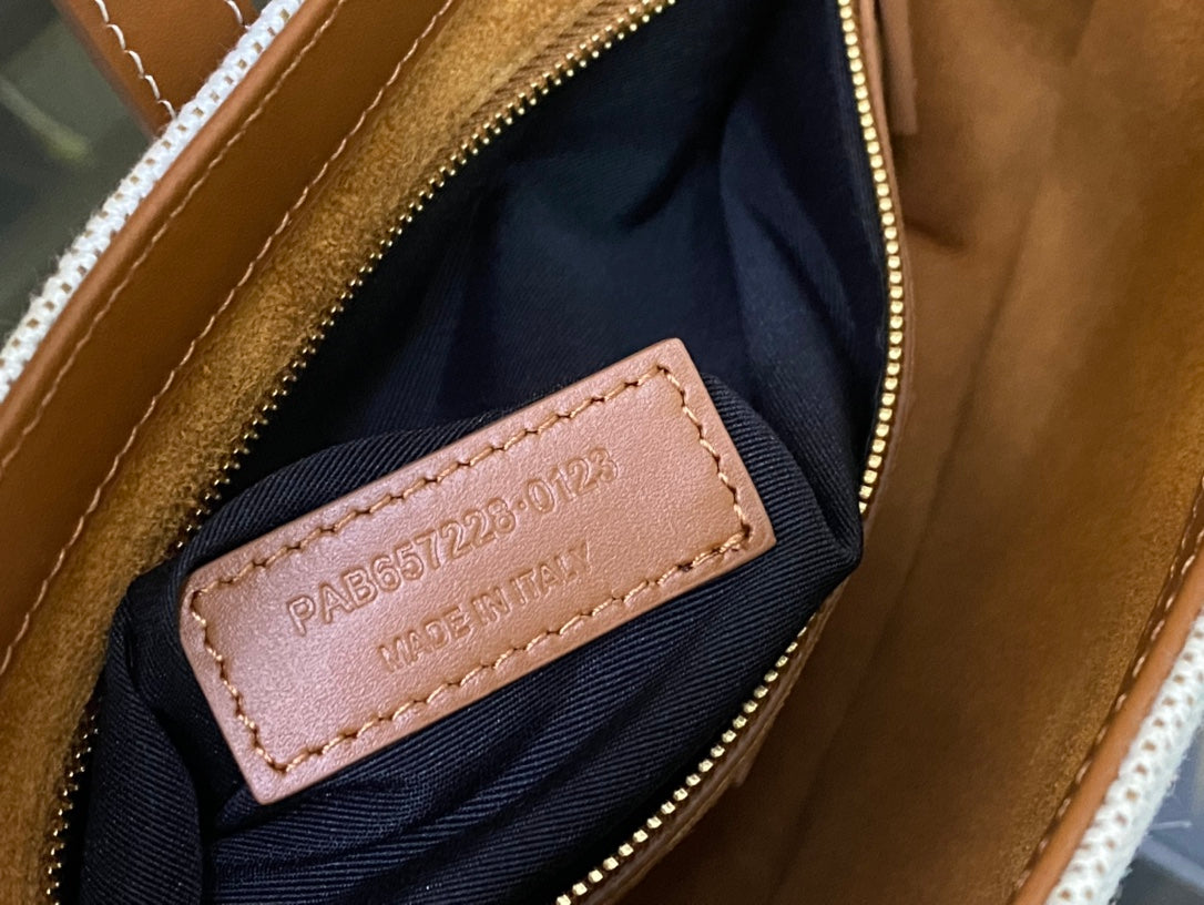 Saint Laurent LE 5 À 7 Hobo Bag in Canvas and Smooth Leather