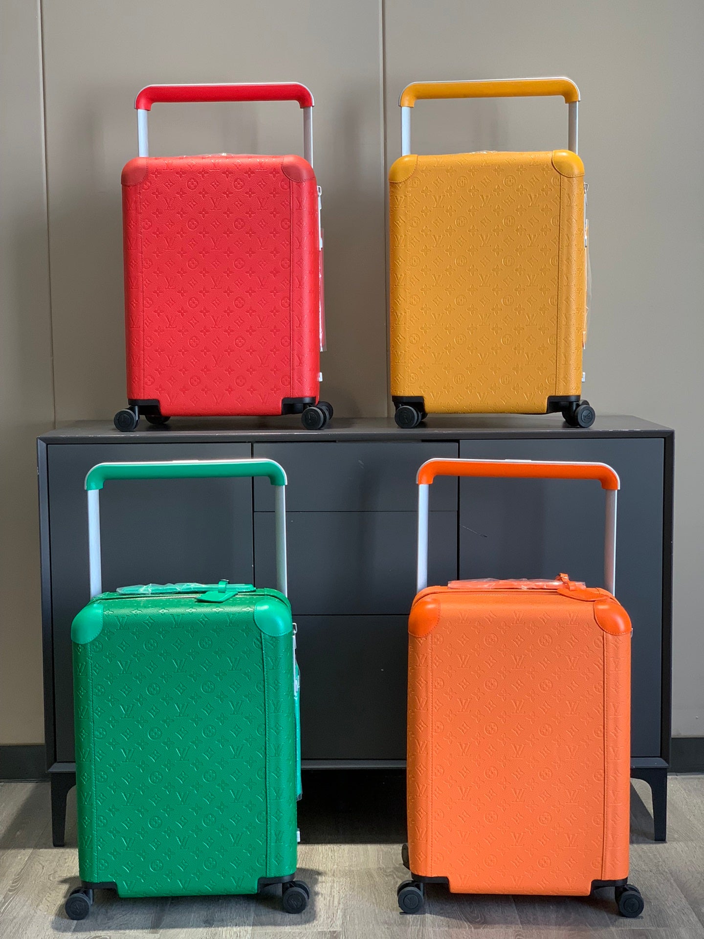 Green Embossed Monogram Leather Rolling Carry-On Spinner Suitcase