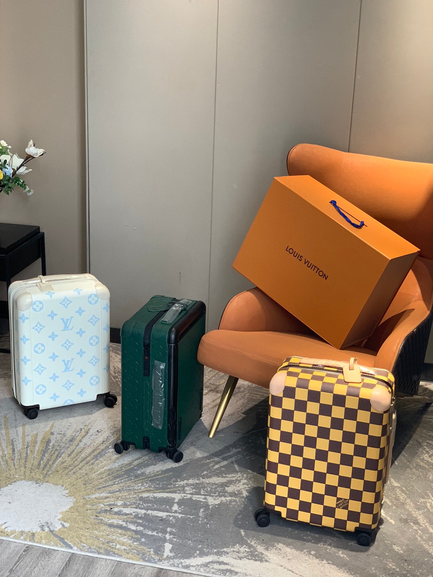 Luxury Hardside Spinner Suitcase with Monogram and Checkerboard Prints