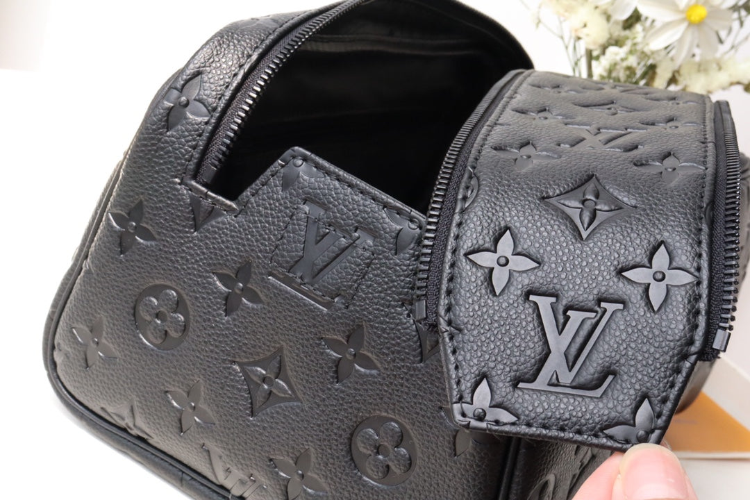 Louis Vuitton Luxury Black Embossed Monogram Dopp Kit Travel Toiletry Bag