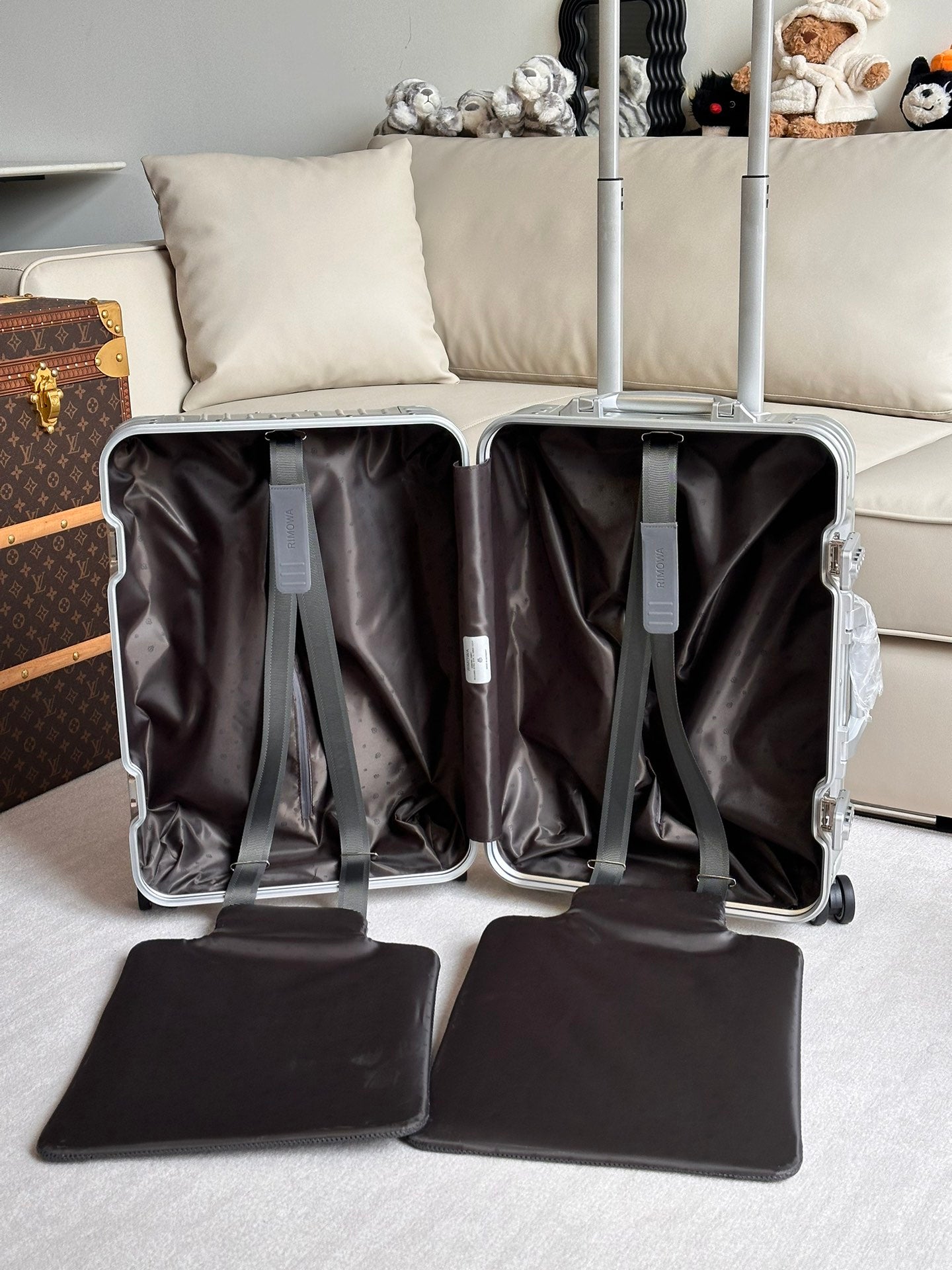 Silver Hardshell Carry-On Spinner Luggage with Black Diagonal Stripes