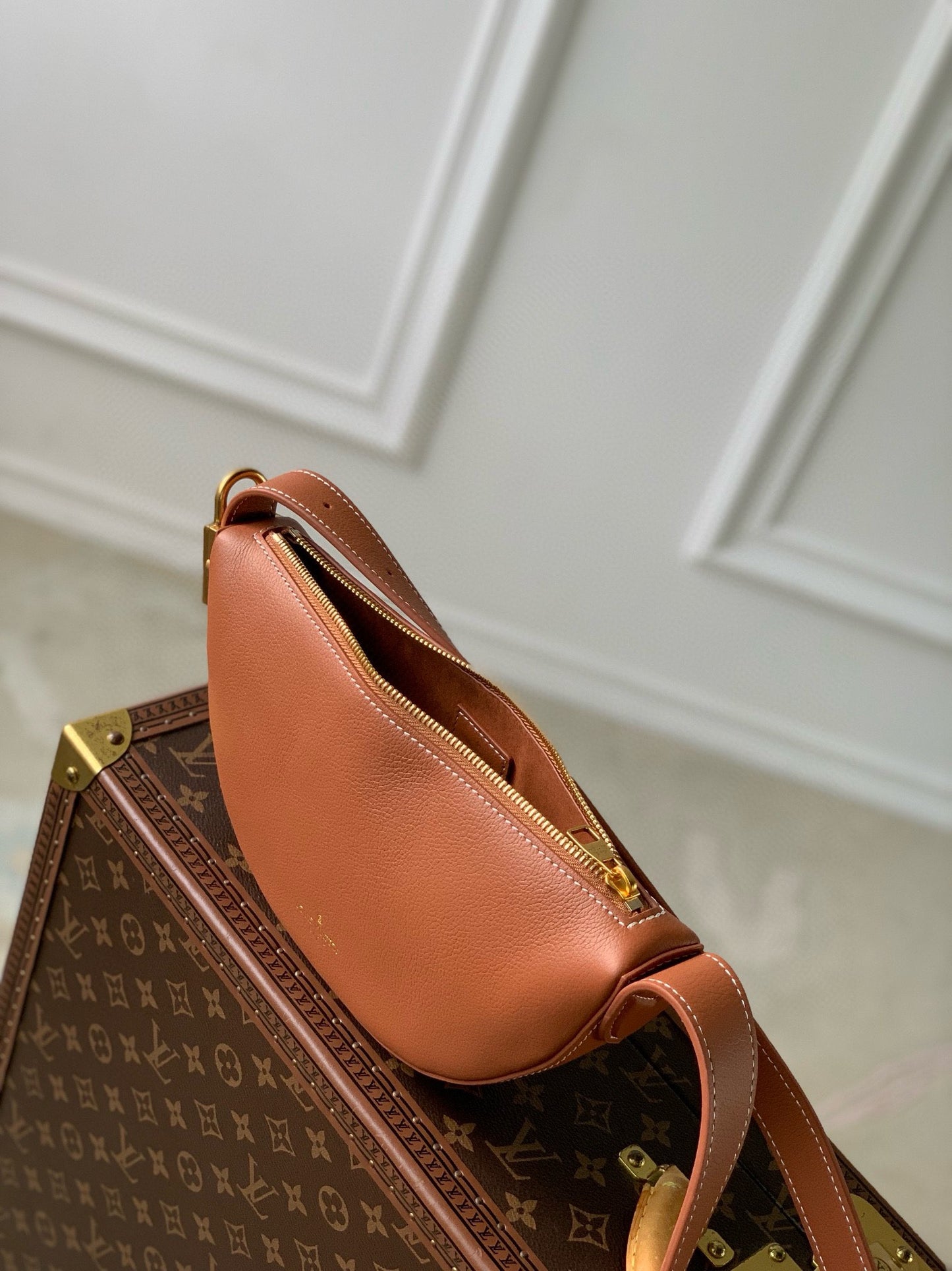 Louis Vuitton Modern Brown Leather Crescent Waist Bag with Adjustable Strap
