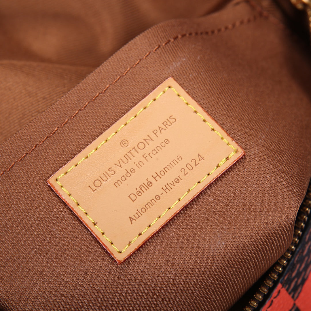 Louis Vuitton Orange and Brown Checkerboard Diamond Leather Crossbody Bag