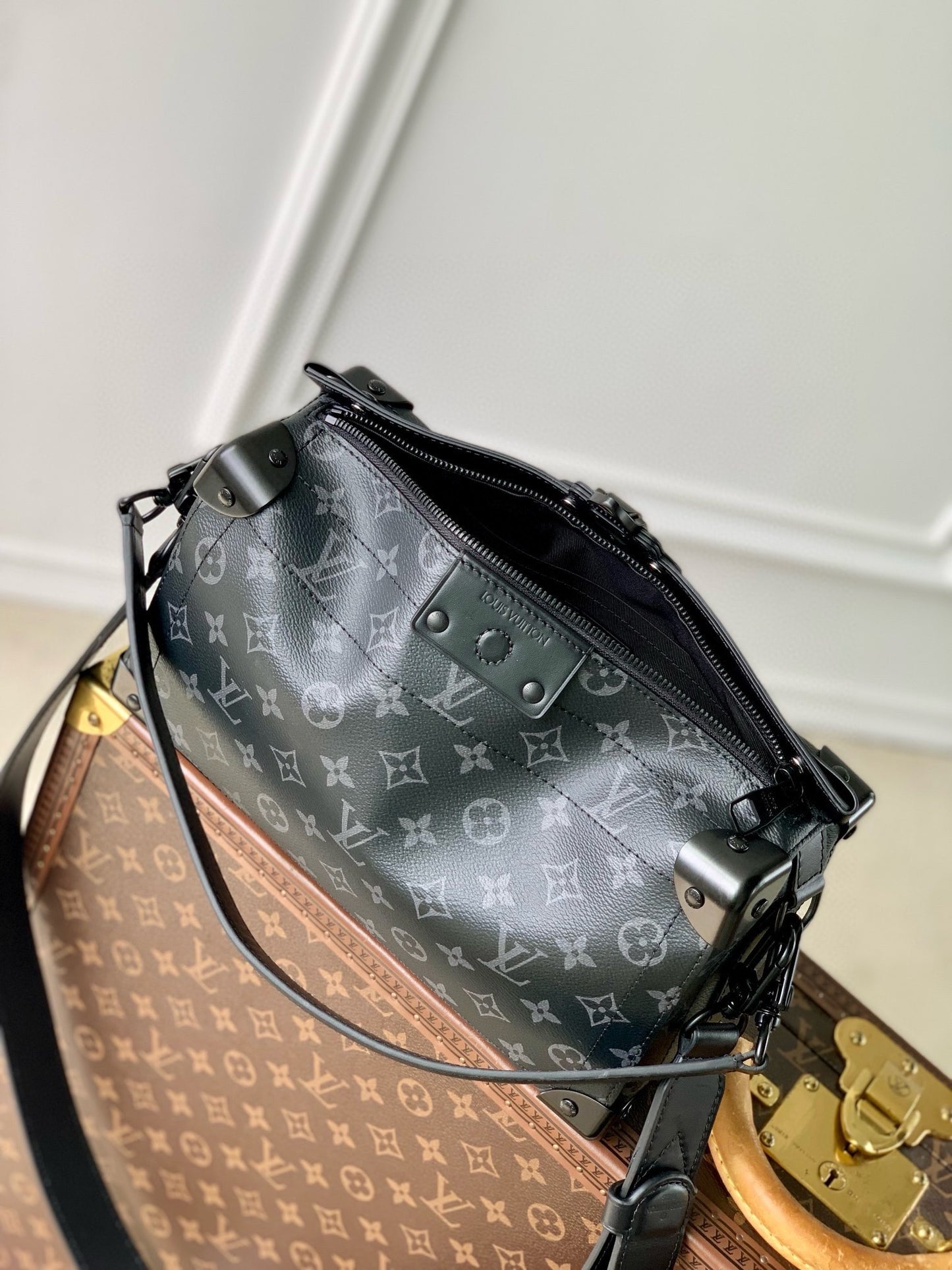 Louis Vuitton Luxury Monogram Print Grey Crossbody Bag with Top Handle