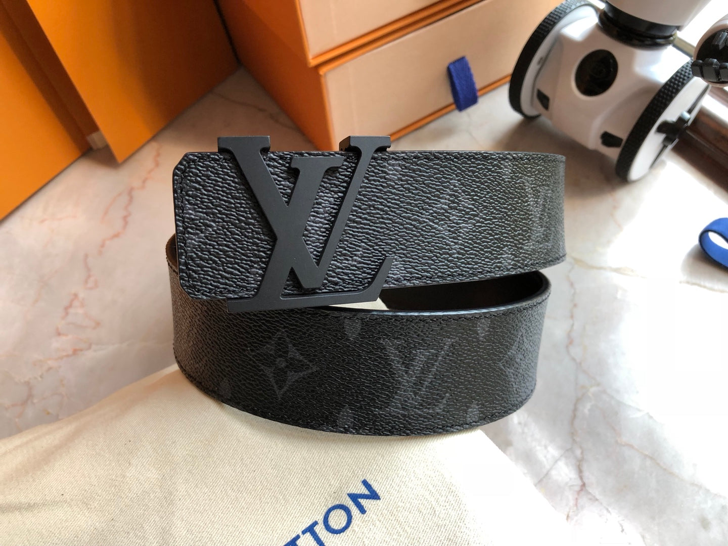 Louis Vuitton Men's LV Initiales 40mm Reversible Belt, Monogram Eclipse Canvas, Black Matte Buckle