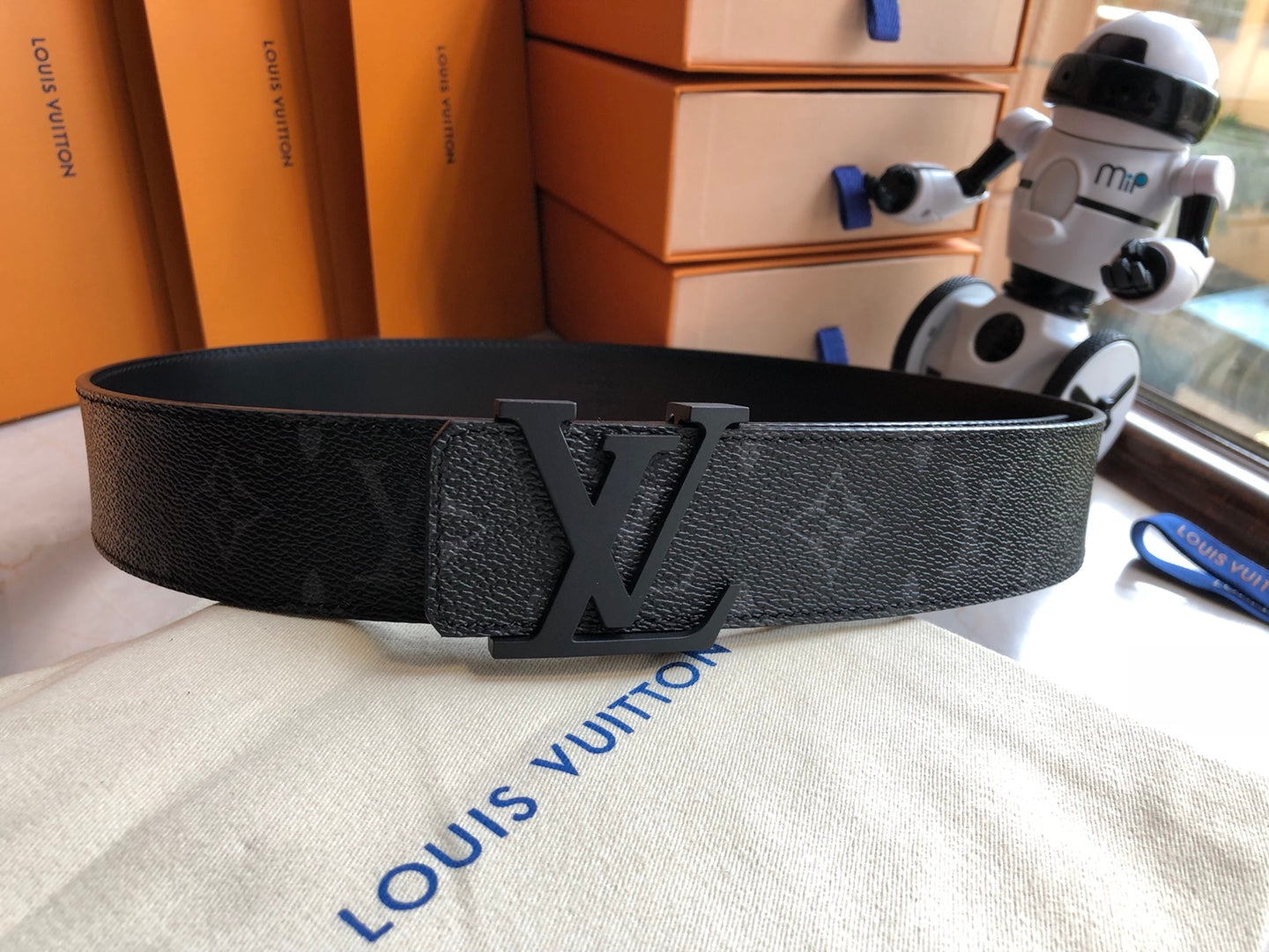 Louis Vuitton Men's LV Initiales 40mm Reversible Belt, Monogram Eclipse Canvas, Black Matte Buckle