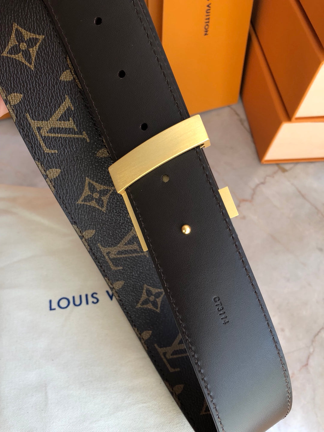 Louis Vuitton LV Initiales Belt in Monogram Canvas with Gold-Tone Buckle