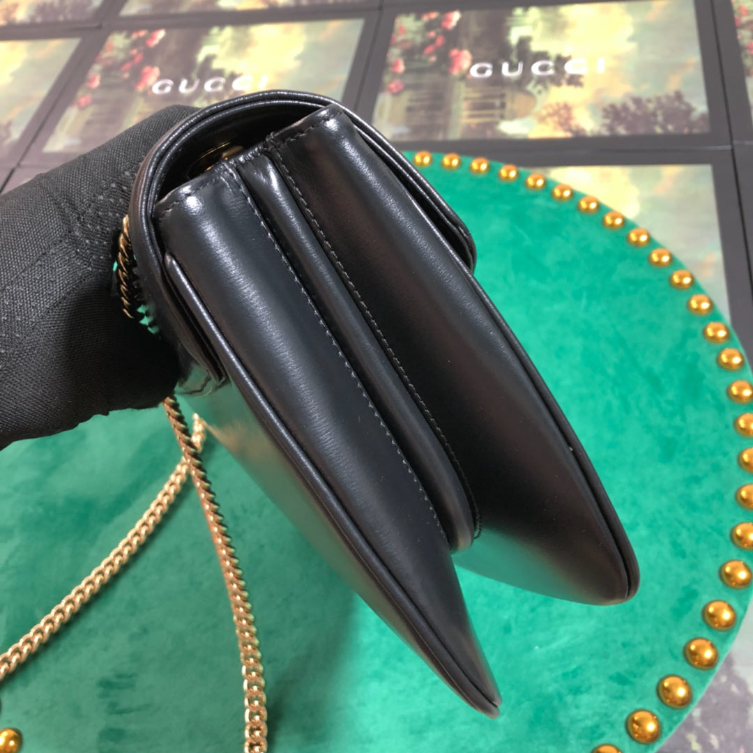 Gucci Black Leather Envelope Shoulder Bag with Tiger Head and Gold Hardware