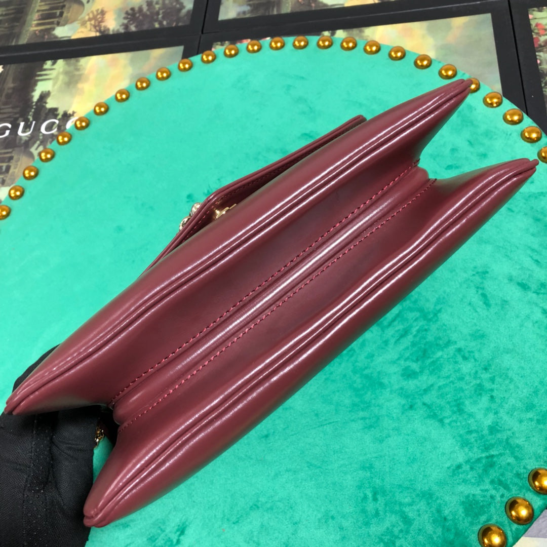 Gucci Burgundy Envelope Leather Shoulder Bag with Tiger Head Emblem