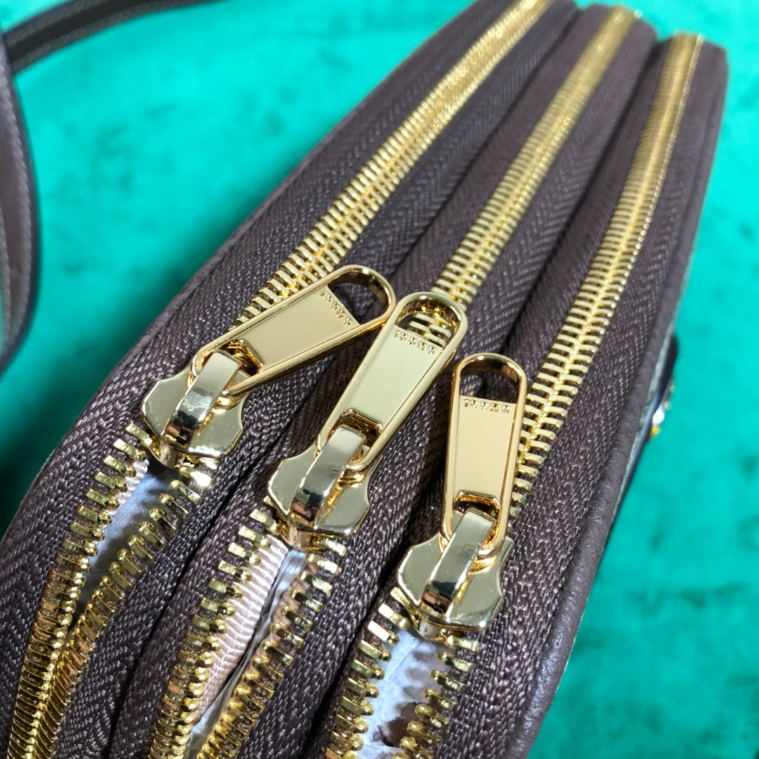 Gucci Retro Monogram Canvas Mini Crossbody Bag with Web Stripe Detail