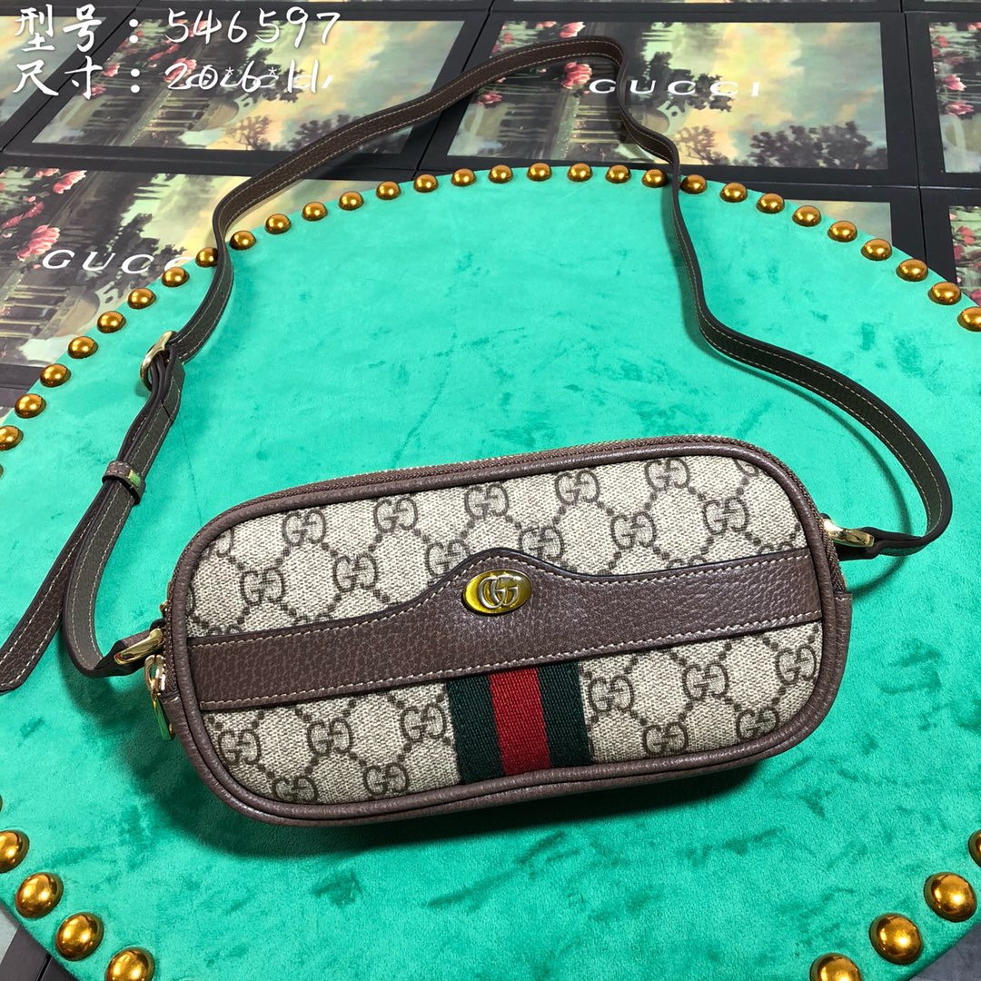 Gucci Retro Monogram Canvas Mini Crossbody Bag with Web Stripe Detail