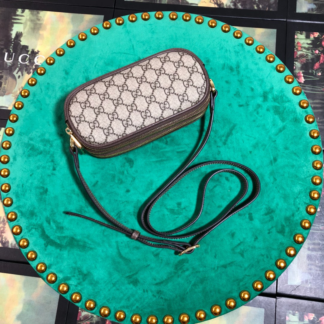 Gucci Retro Monogram Canvas Mini Crossbody Bag with Web Stripe Detail