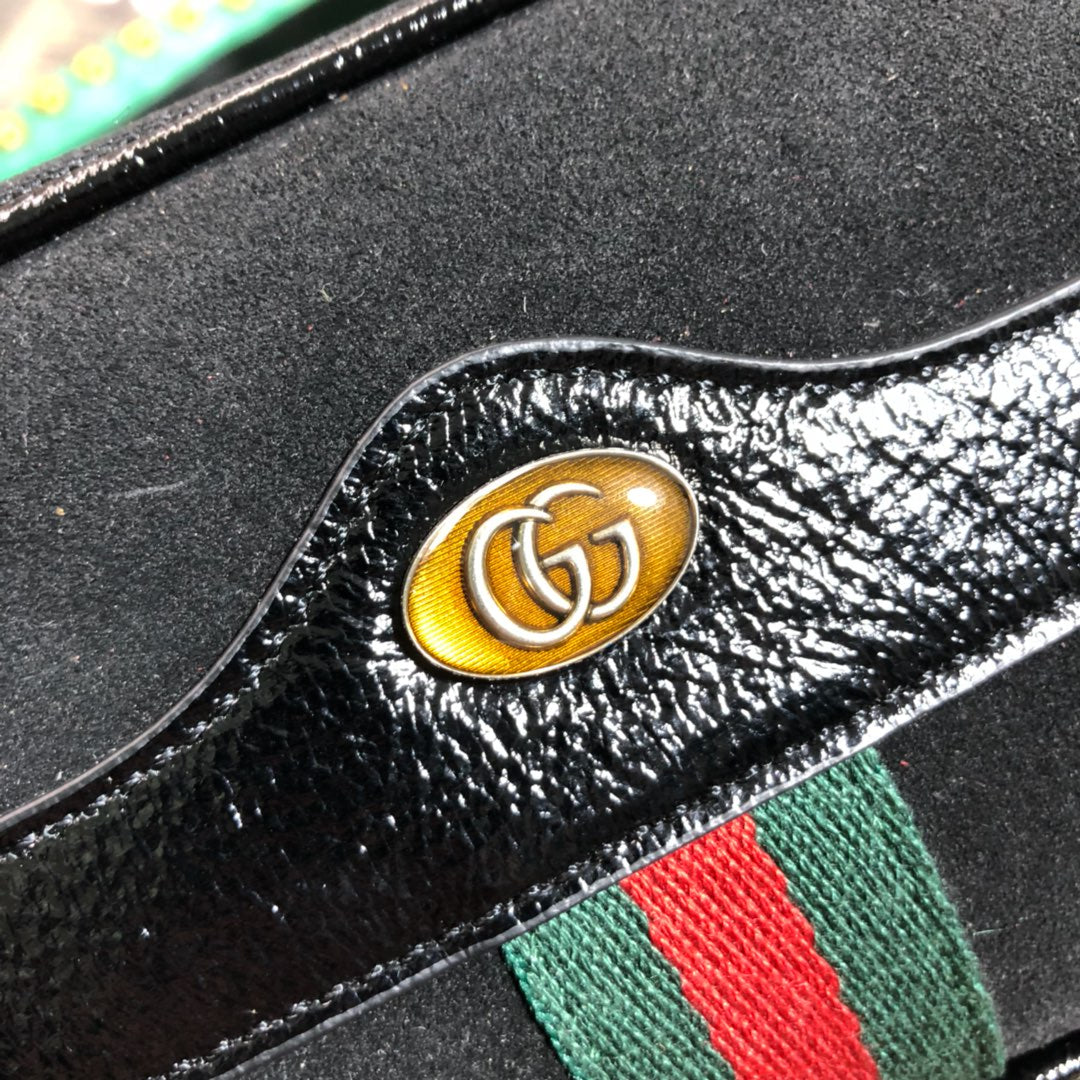 Gucci Black Canvas Crossbody Bag with Web Stripe and Gold Emblem