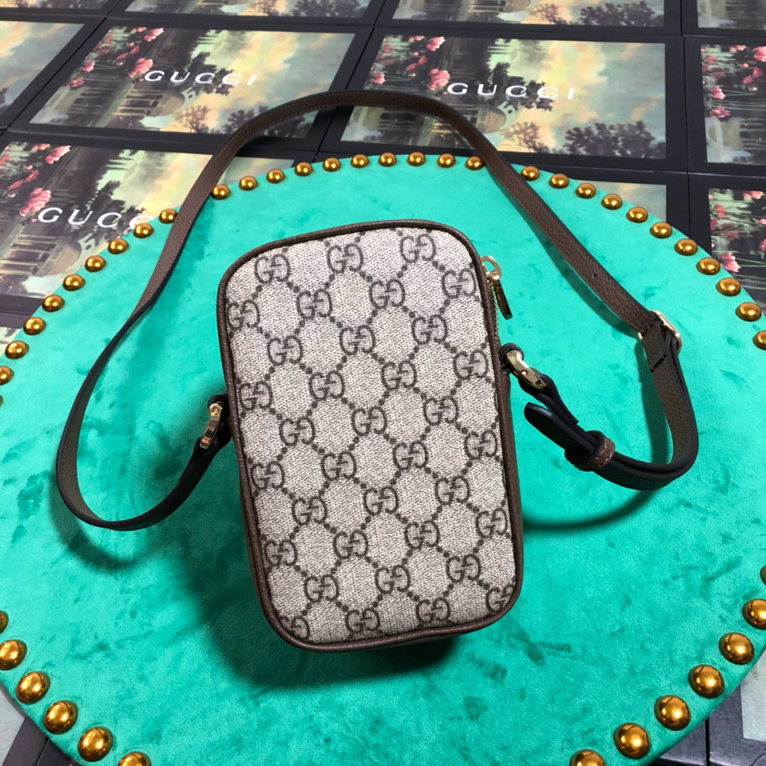 Gucci Vintage Monogram Canvas Crossbody Bag with Red and Green Stripe