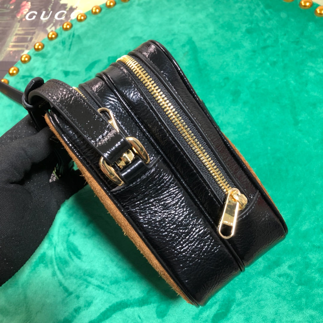 Gucci Vintage Brown Suede and Leather Mini Shoulder Bag with Web Stripe