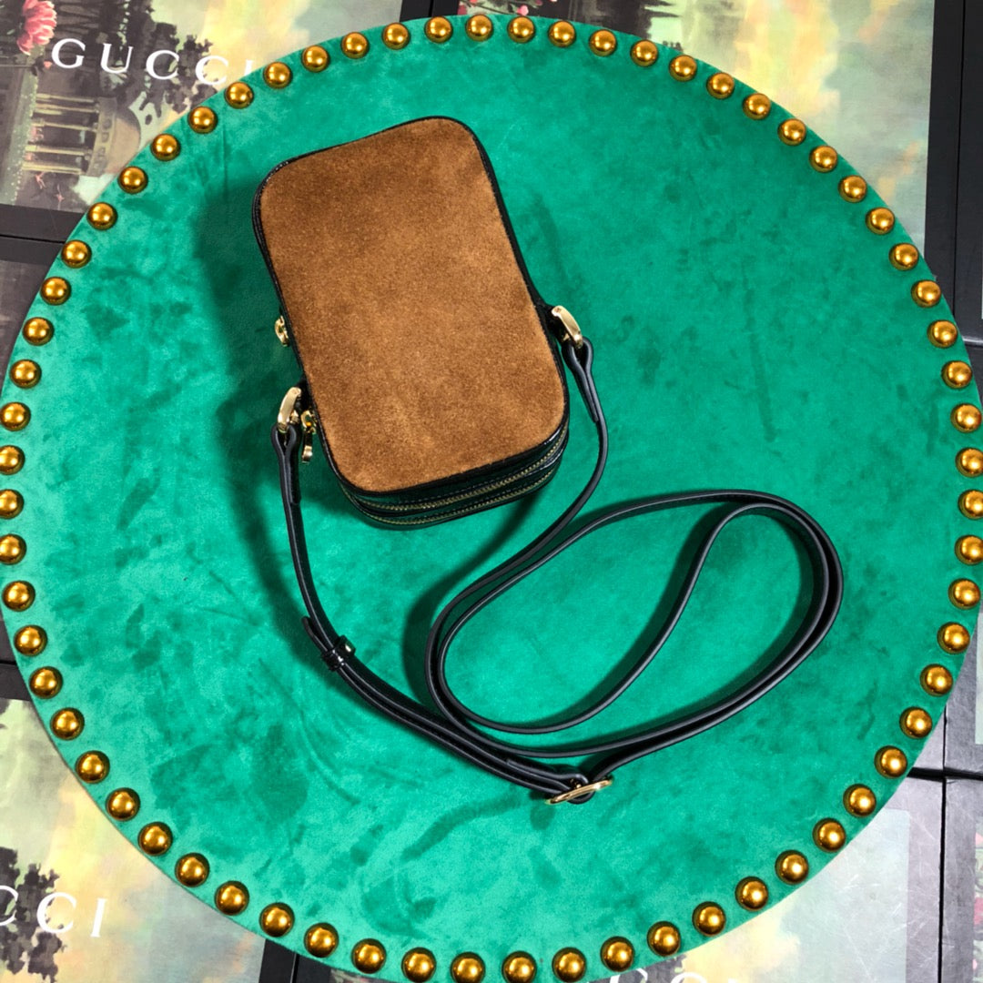 Gucci Vintage Brown Suede and Leather Mini Shoulder Bag with Web Stripe