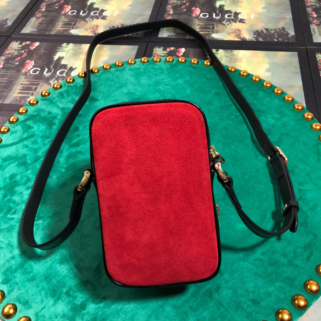Gucci Vintage Red Suede Mini Crossbody Shoulder Bag with Web Stripe