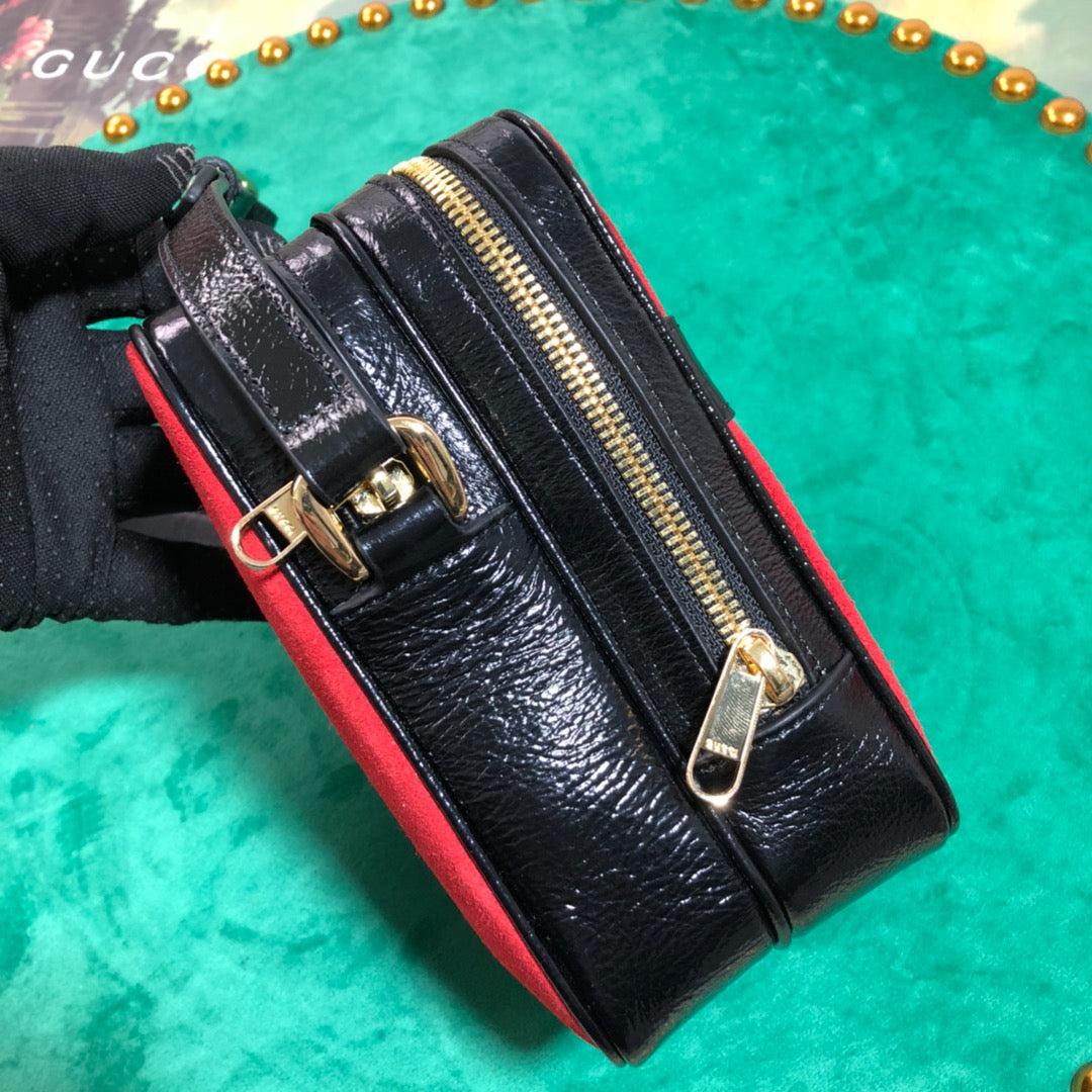 Gucci Vintage Red Suede Mini Crossbody Shoulder Bag with Web Stripe