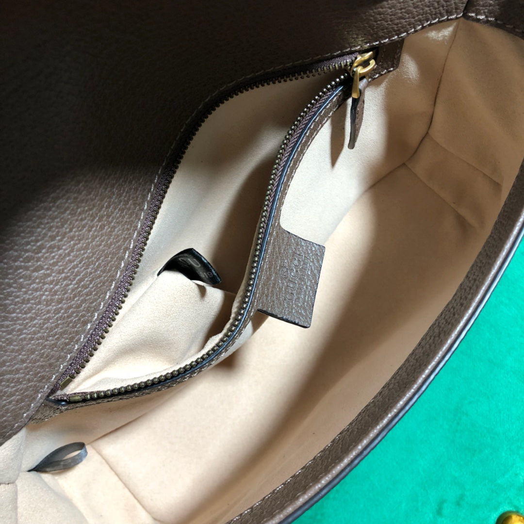 Gucci Vintage Monogram Flap Shoulder Bag with Gold Chain and Brown Leather Trim