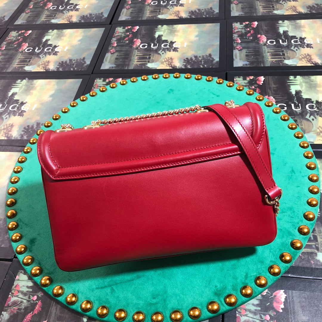 Gucci Luxury Red Leather Envelope Shoulder Bag with Gold Tiger Head Hardware