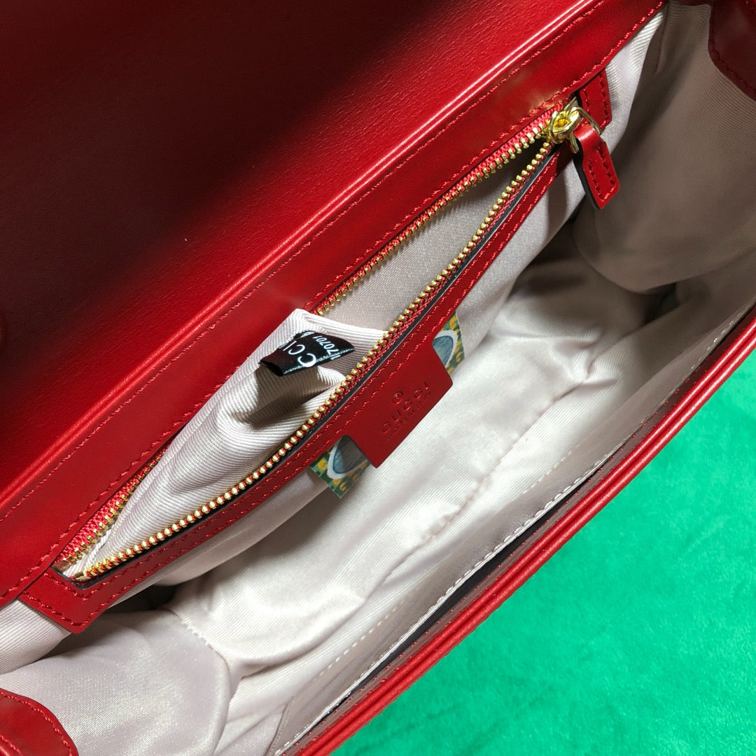 Gucci Luxury Red Leather Envelope Shoulder Bag with Gold Tiger Head Hardware