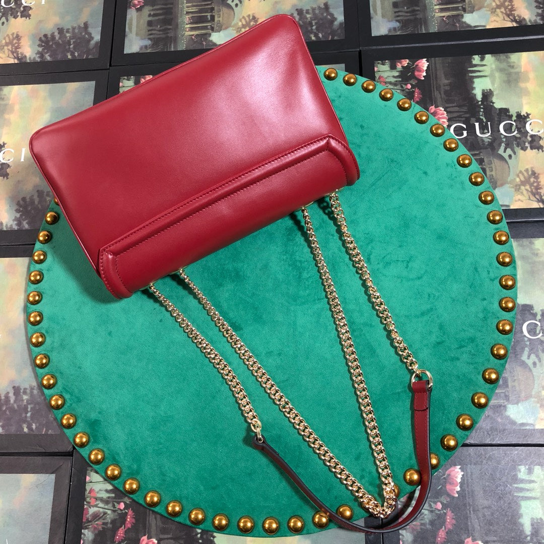 Gucci Luxury Red Leather Envelope Shoulder Bag with Gold Tiger Head Hardware
