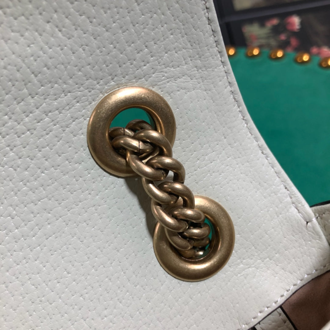Gucci Elegant Monogram Flap Shoulder Bag with White Leather Trim