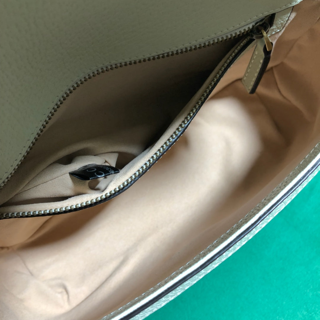 Gucci Elegant Monogram Flap Shoulder Bag with White Leather Trim