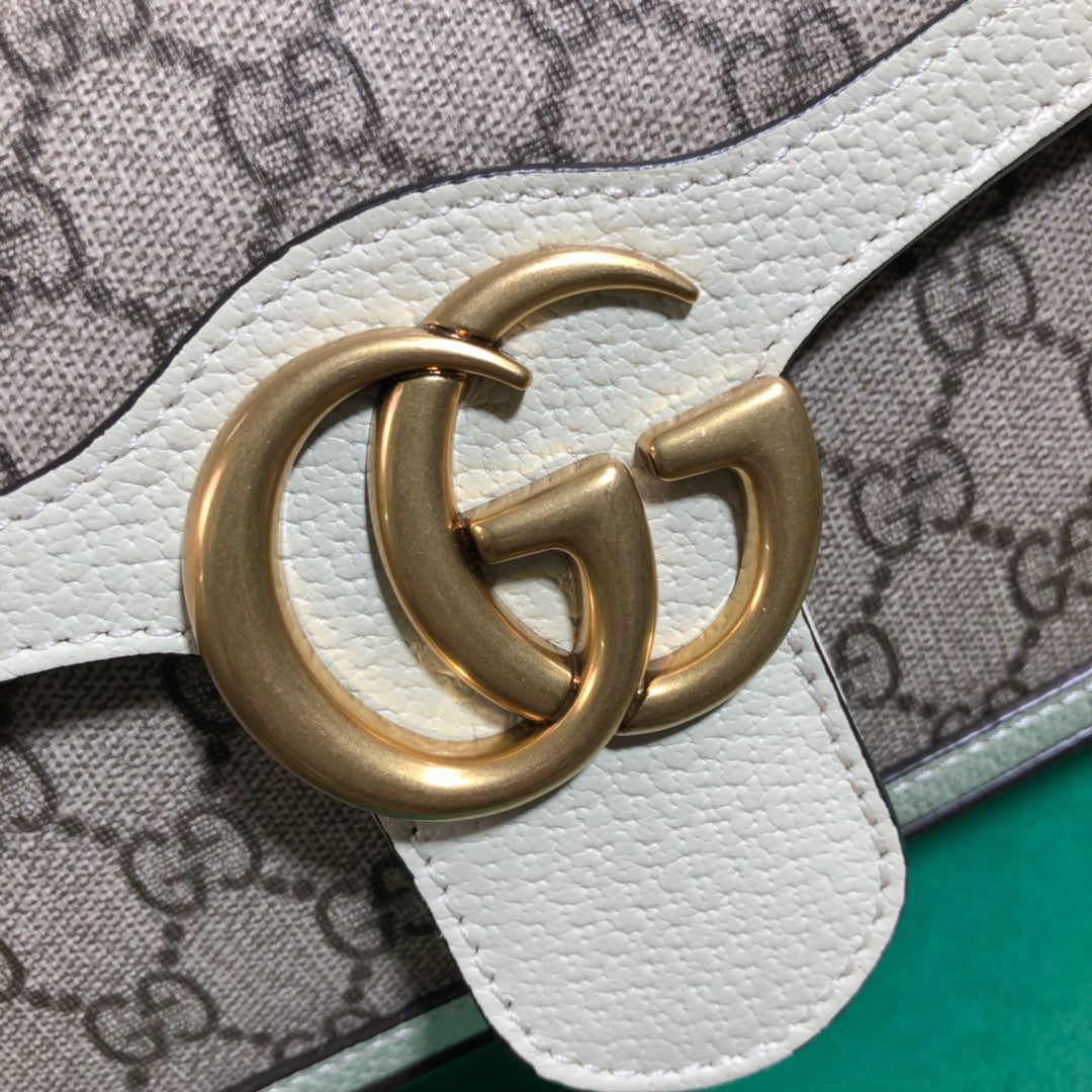 Gucci Elegant Monogram Flap Shoulder Bag with White Leather Trim
