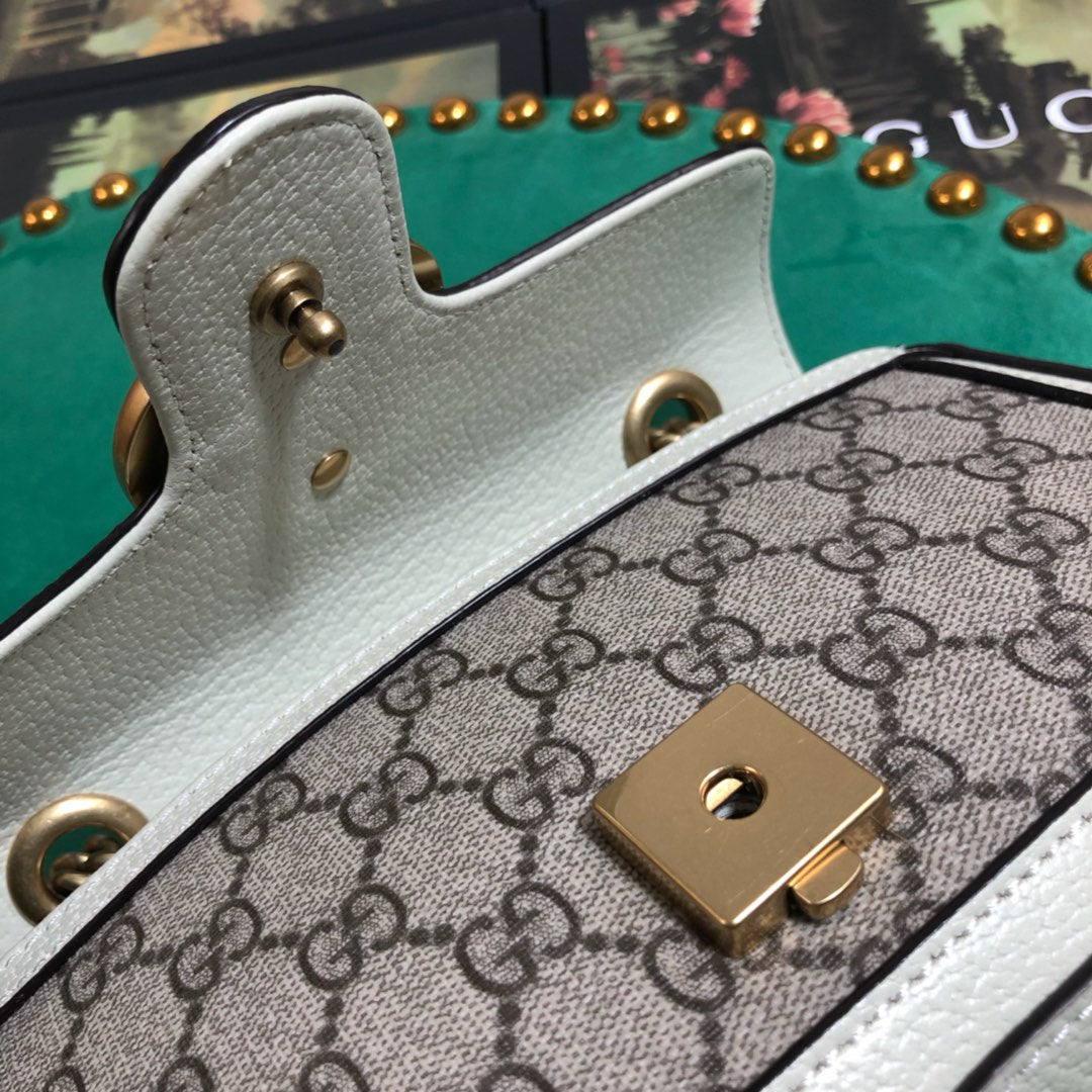 Gucci Classic Monogram Canvas Crossbody Shoulder Bag with White Leather Trim