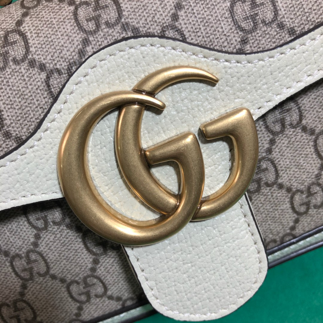 Gucci Classic Monogram Canvas Crossbody Shoulder Bag with White Leather Trim