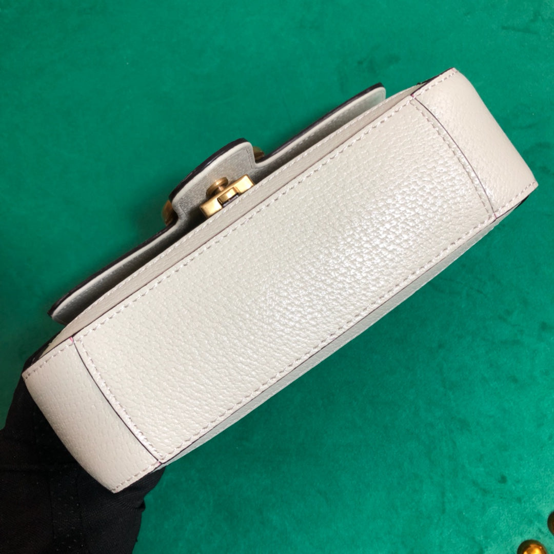 Gucci Classic Monogram Canvas Crossbody Shoulder Bag with White Leather Trim